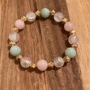 Handmade Beaded Bracelet w/ Rose Quartz, Amazonite, and Plated Lava Stone